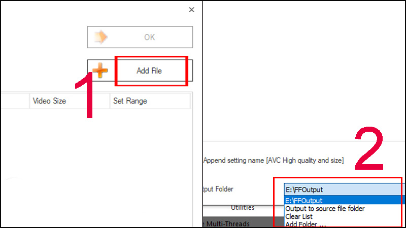 Bước 3: Nhấn Add file để chọn video muốn giảm dung lượng > Tiếp đến bên dưới phần Output Folder người dùng có thể lựa chọn vị trí lưu video đầu ra > Nhấn Ok để tiếp tục