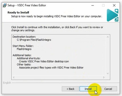 Bấm Install để bắt đầu quá trình cài đặt VSDC Free Video Editor full crack