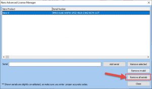 Chọn Remove all serials sau đó chọn close