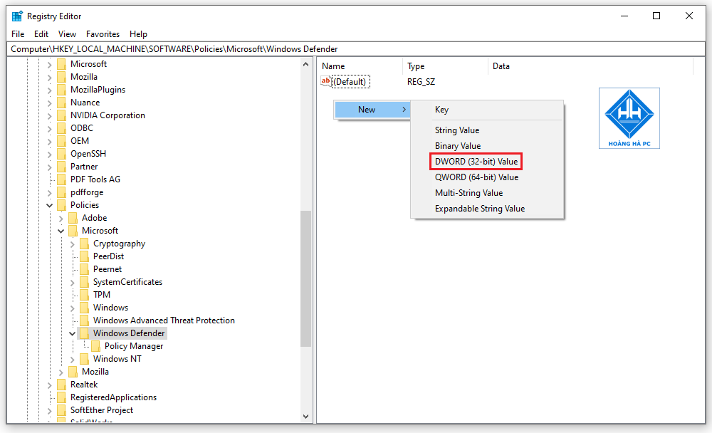Tắt Window Defender trong win 10 bằng Registry Editor