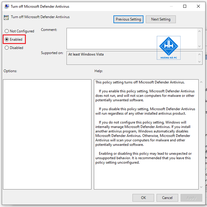 Tắt Windows Defender bằng Local Group Policy