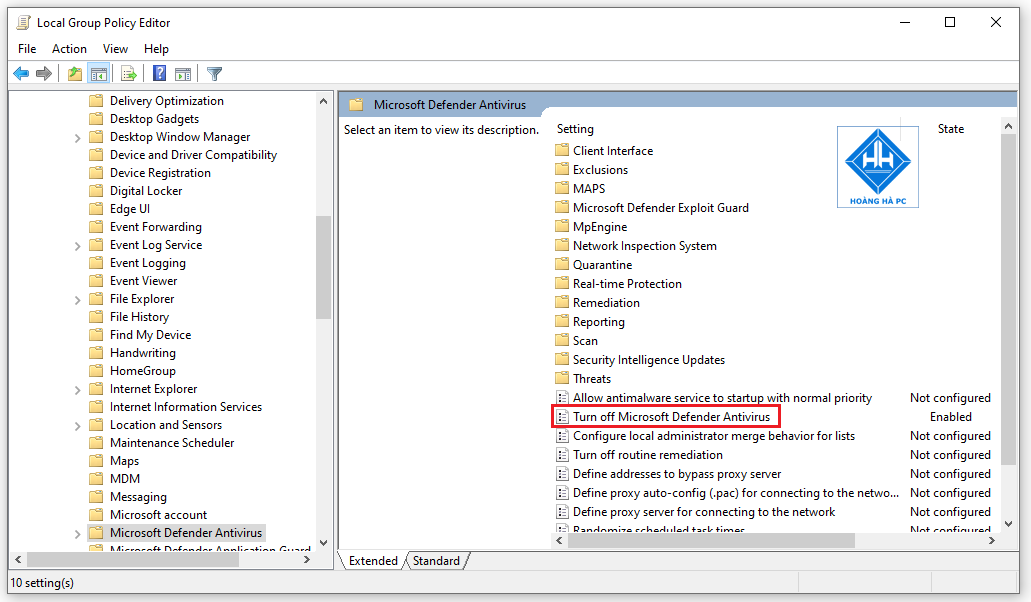 Tắt Windows Defender bằng Local Group Policy