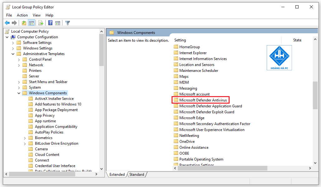 Tắt Windows Defender bằng Local Group Policy