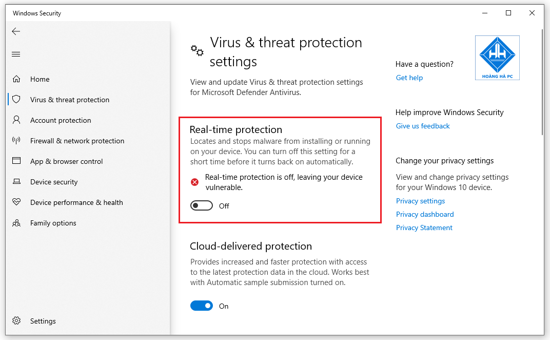 Vô hiệu hóa tạm thời Windows Defender bằng ứng dụng Setting